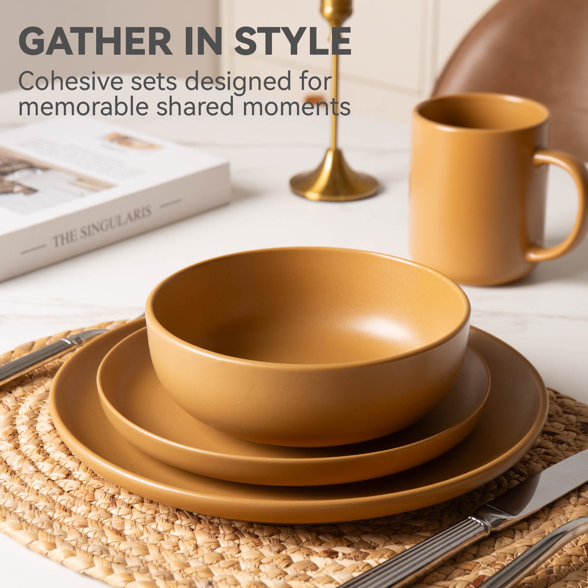 12-Piece Stoneware Dinner Plates Bowls Sets | Microwave & Dishwasher Safe | Non-Toxic Dinner Plates Bowls Set | Stackable Matte Glaze Kitchenware For 4_voghion.com